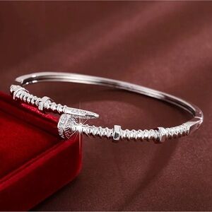 Silver Nail Design Bracelet with Cubic Zirconia | Gift Jewelry Bangle Bracelet